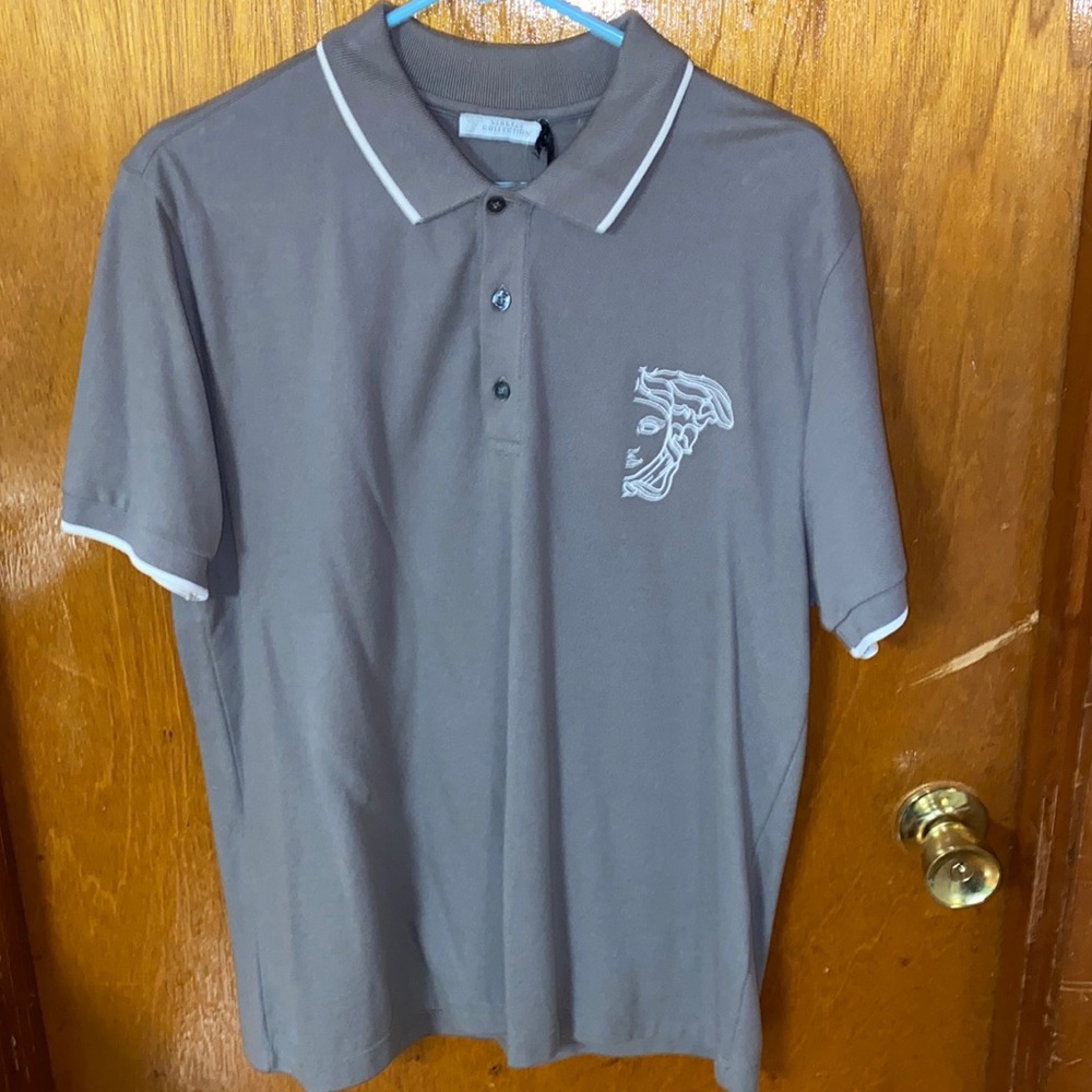 Versace Collection Polo Shirt XXL NWT Gray/White